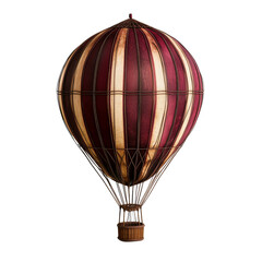 Obraz premium Vintage burgundy hot air balloon with woven basket, cut out transparent