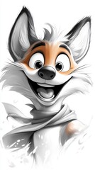 Playful cartoon fox character digital illustration whimsical art cheerful expression close-up view animation concept