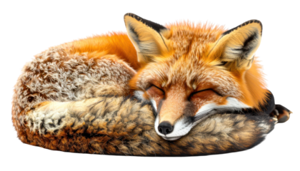 Serene wildlife photography, a sleeping red fox in its natural habitat sleeping