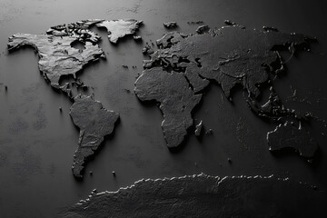 Black Embossed World Map: Sophisticated Global Relief Texture