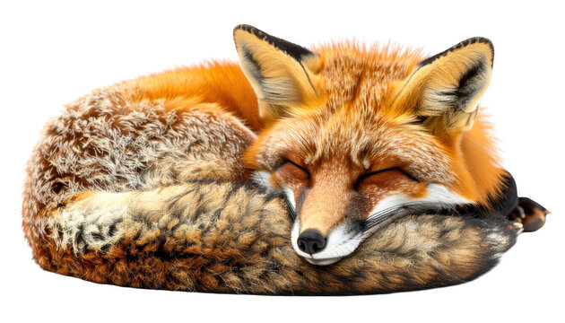 Serene wildlife photography, a sleeping red fox in its natural habitat sleeping