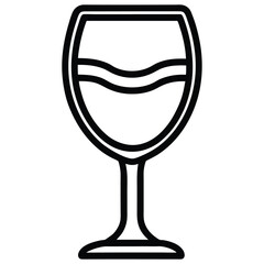 Black outline displays classic wine glass shape with liquid filling it partially