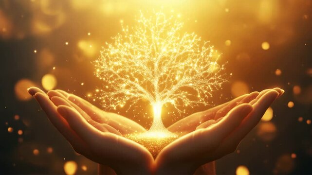 光の木を手にした幻想的なシーン