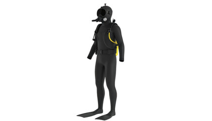 Deep sea diving adventure, exploring the ocean's depths in a scuba suit with hood and mask