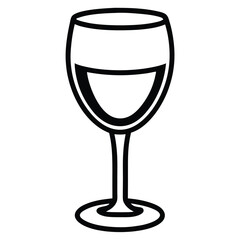 Black outline drawing shows a wine glass partially filled with liquid