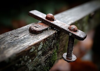 Rusted Metal Latch on Wooden Beam.