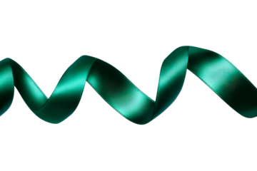 Swirling emerald ribbon flowing on dark background, cut out transparent