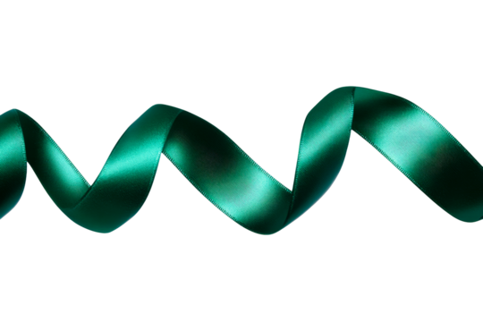 Swirling emerald ribbon flowing on dark background, cut out transparent