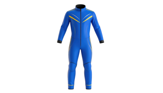 Vibrant blue wetsuit with yellow trim, ideal for water sports and diving adventures