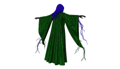 Stunning 3d render of a woman in flowing green dress, captivating image of digital elegance and modern style