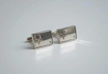 Antique brass and silver cufflinks with ornate design, polished surface, and classic elegance.
