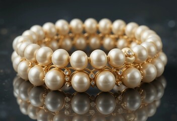 Elegant pearl bracelet with ornate design, high-quality gemstones, and glamorous accessories.
