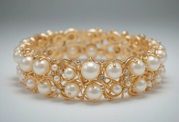 Exquisite pearl bracelet with luxurious gold design and opulent pearl embellishments.
