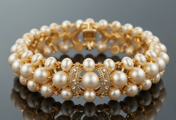 Beautiful pearl bracelet with golden accents, glamorous design, and exquisite craftsmanship.
