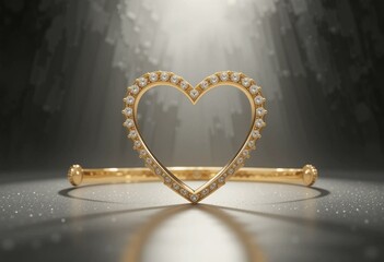 Heart-shaped golden frame with sparkling lights and dramatic lighting, ethereal atmosphere.
