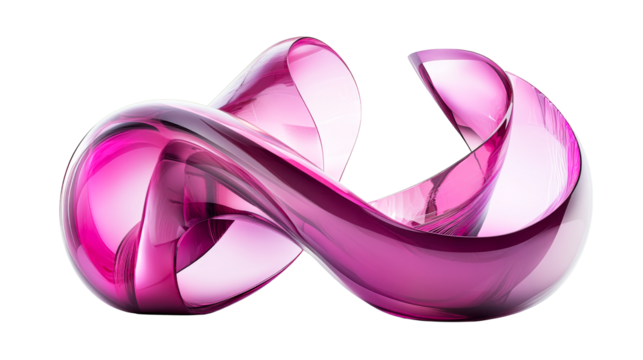 Twisted magenta translucent shape on black background, cut out transparent