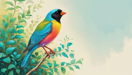 Obraz premium The Gouldian finch (Erythrura gouldiae), often referred to as the Lady Gouldian finch, Gould's finch, or rainbow finch, is a vibrant songbird native to Australia.