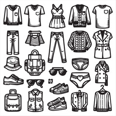 vector collection of clothing icon clipart in editable line style