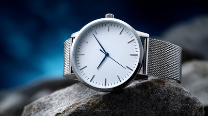 Elegant Simple Wristwatch on Stone Surface with Soft Focus Background and Clean Aesthetic Appeal