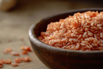 Close-up,  Mexican red rice or Arroz Rojo with tomato, garlic and onion, close-up on plate in natural light