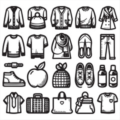 Fototapeta premium vector collection of clothing icon clipart in editable line style