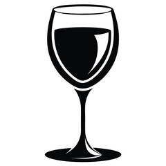 Black wine fills the minimalist glass vector, showcasing simple elegance and clean design