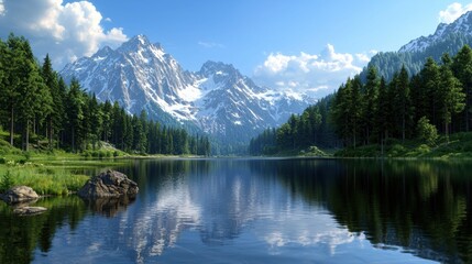Obraz premium a lake surrounded by mountains and trees