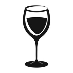 A simple black silhouette shows a glass containing wine filling the vessel halfway