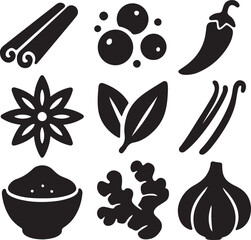 Spices Icon Set Silhouette Design Herb and Seasoning Vector Illustration.