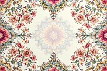Obraz premium Intricate floral damask pattern in soft pastels, repeat pattern, flower, textile