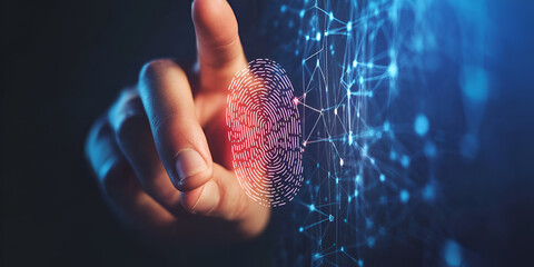 Fingerprint scan on digital interface, futuristic fingerprint recognition technology, hand scanning for digital access