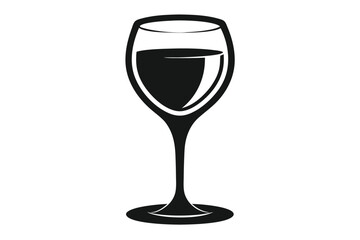 A wineglass silhouette, darkly filled, presents elegantly against the stark white background so simplistic