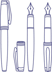 万年筆の線画のイラスト