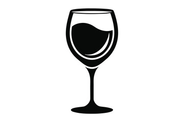 A sleek black silhouette showcases an elegant wineglass partially filled with dark liquid against white