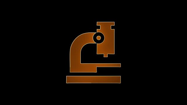 Neon microscope icon isolated on black background. Animation of a microscope icon with a glowing neon effect.