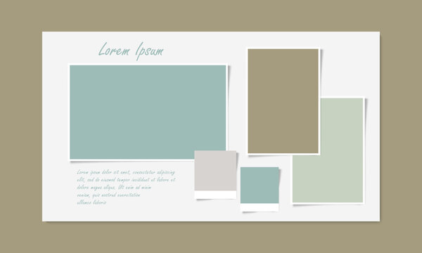 Photo frame collage template. Mood board template design. Blank photo grid mockup. Vector illustration