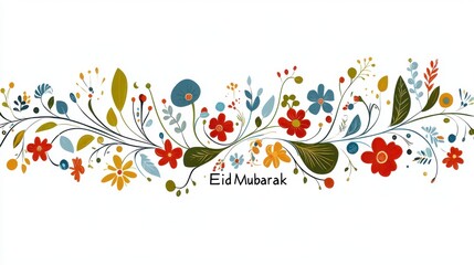 Floral Eid Mubarak Design Festive Colorful Flowers Artistic Botanical Illustration Greeting Card Red