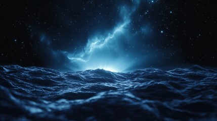 Fototapeta premium a blue aurora over the ocean with stars