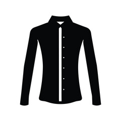 button down shirt vector silhouette icon, black and white illustration of clothing.