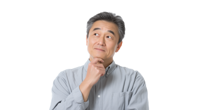 Middle aged asian man on transparent background