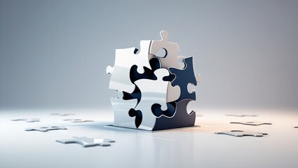 A strategic puzzle representing the key pieces of a successful business plan, where each component fits together to form a comprehensive solution, emphasizing innovation, planning