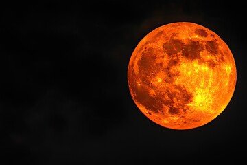 Fiery orange moon in the night sky