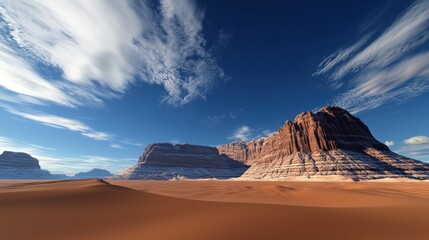 Naklejka premium a desert scene with a mountain in the background