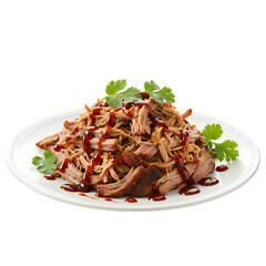 Delicious Pulled Pork with BBQ Sauce Recipe isolated on Transparent Background