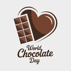 A minimalist logo design for World Chocolate Day featuring a chocolate bar and a heart shape