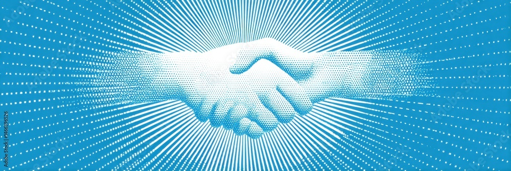 Poster Stylized Handshake Graphic With Burst Background Emphasizing Collaboration and Agreement in a Modern Design Generative AI