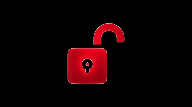 Abstract neon shine lock icon animation with black background.