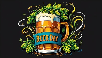 glass of beer with hops, celebrating International Beer Day, which takes place on the first Friday of every August, honoring beer culture and the global love for this timeless drink.