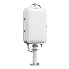 A white telecom antenna is mounted on a pole, showcasing its compact design and essential role in modern wireless communication networks infrastructure today.