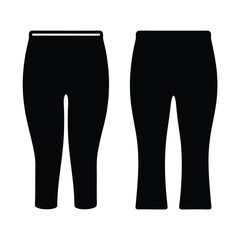 capris vector silhouette icon, black and white illustration of clothing.